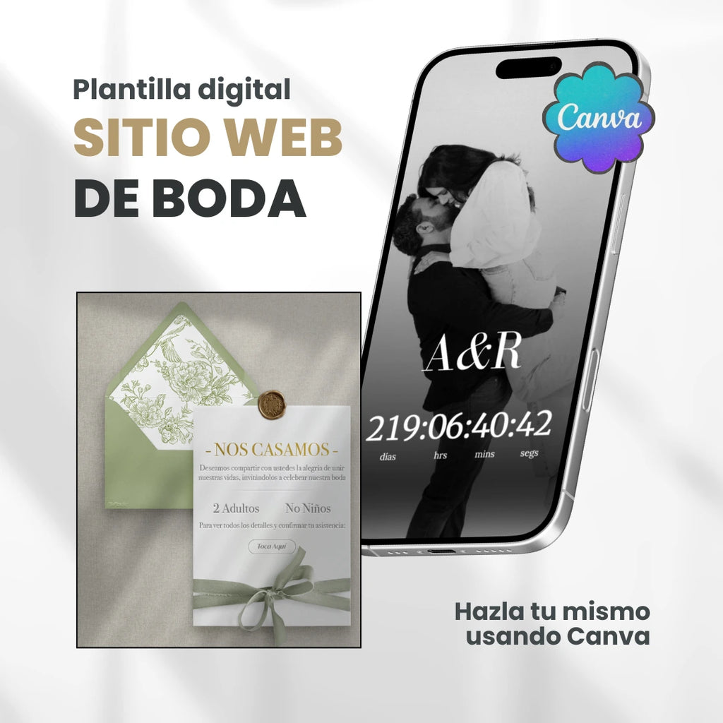 Invitación web boda - Plantilla editable en Canva - Floral