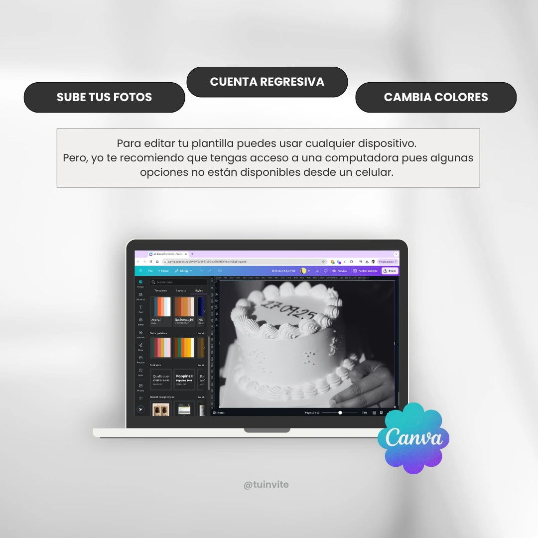 Invitación web boda - Plantilla editable en Canva - Floral