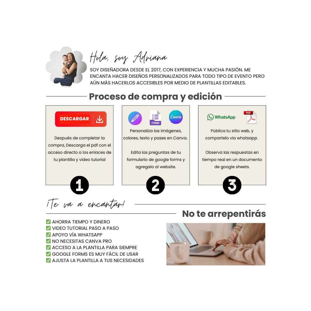 Invitación web boda - Plantilla editable en Canva - Floral