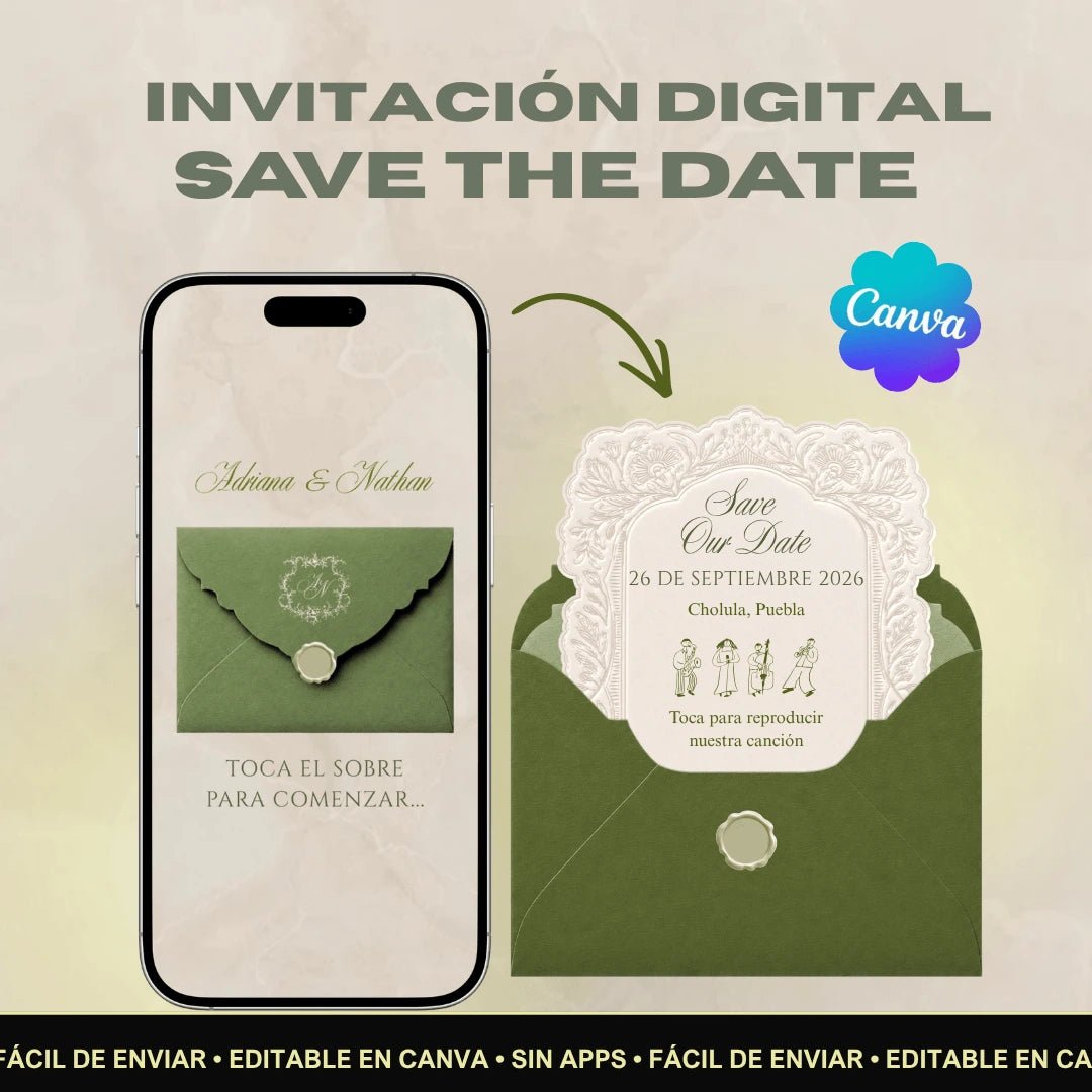 Invitación web para Save The Date - Plantilla editable en Canva - Clásica - Tu Invite