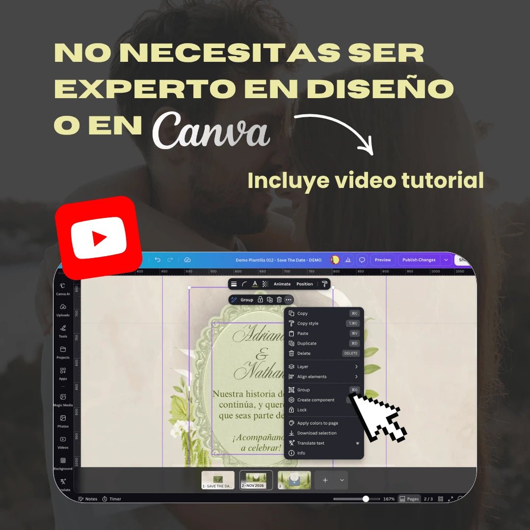 Invitación web para Save The Date - Plantilla editable en Canva - Clásica - Tu Invite