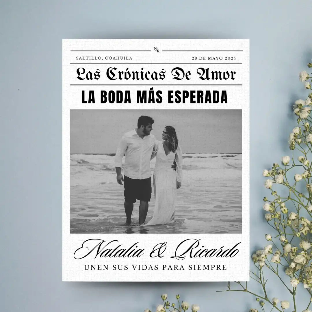 Periódico de boda -Plantilla editable en Canva
