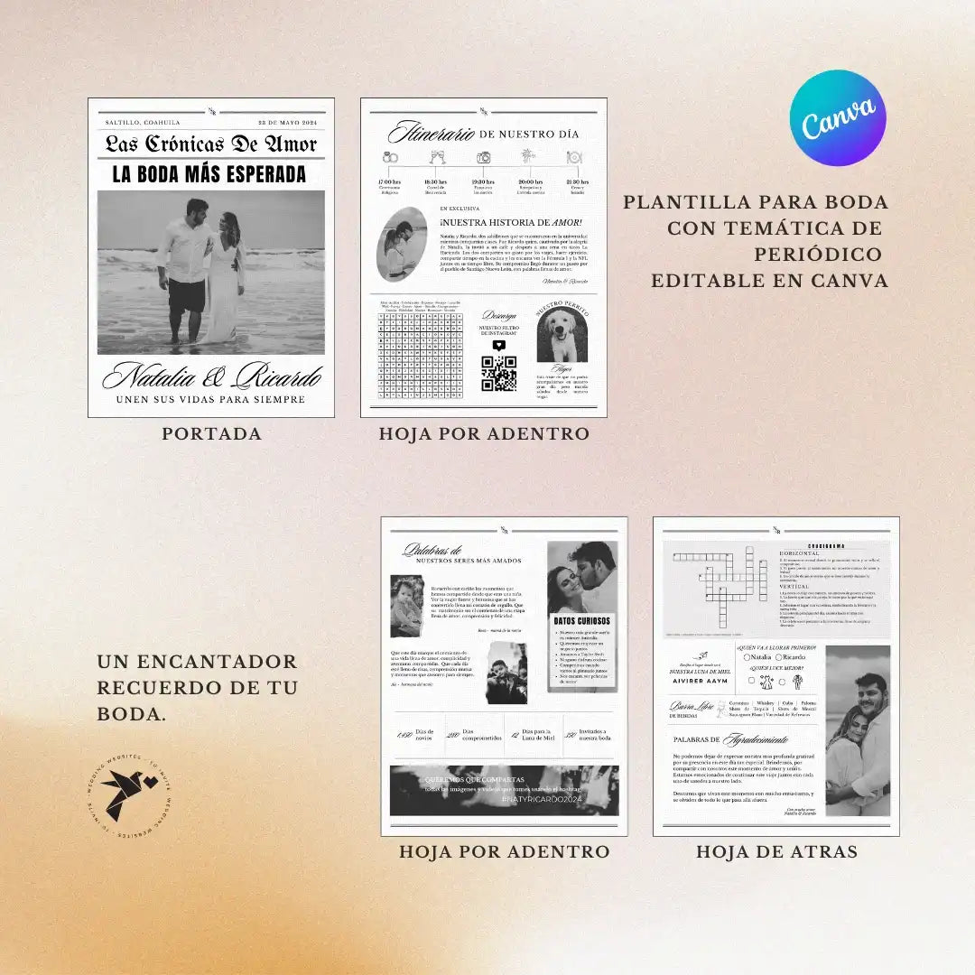 Periódico de boda -Plantilla editable en Canva