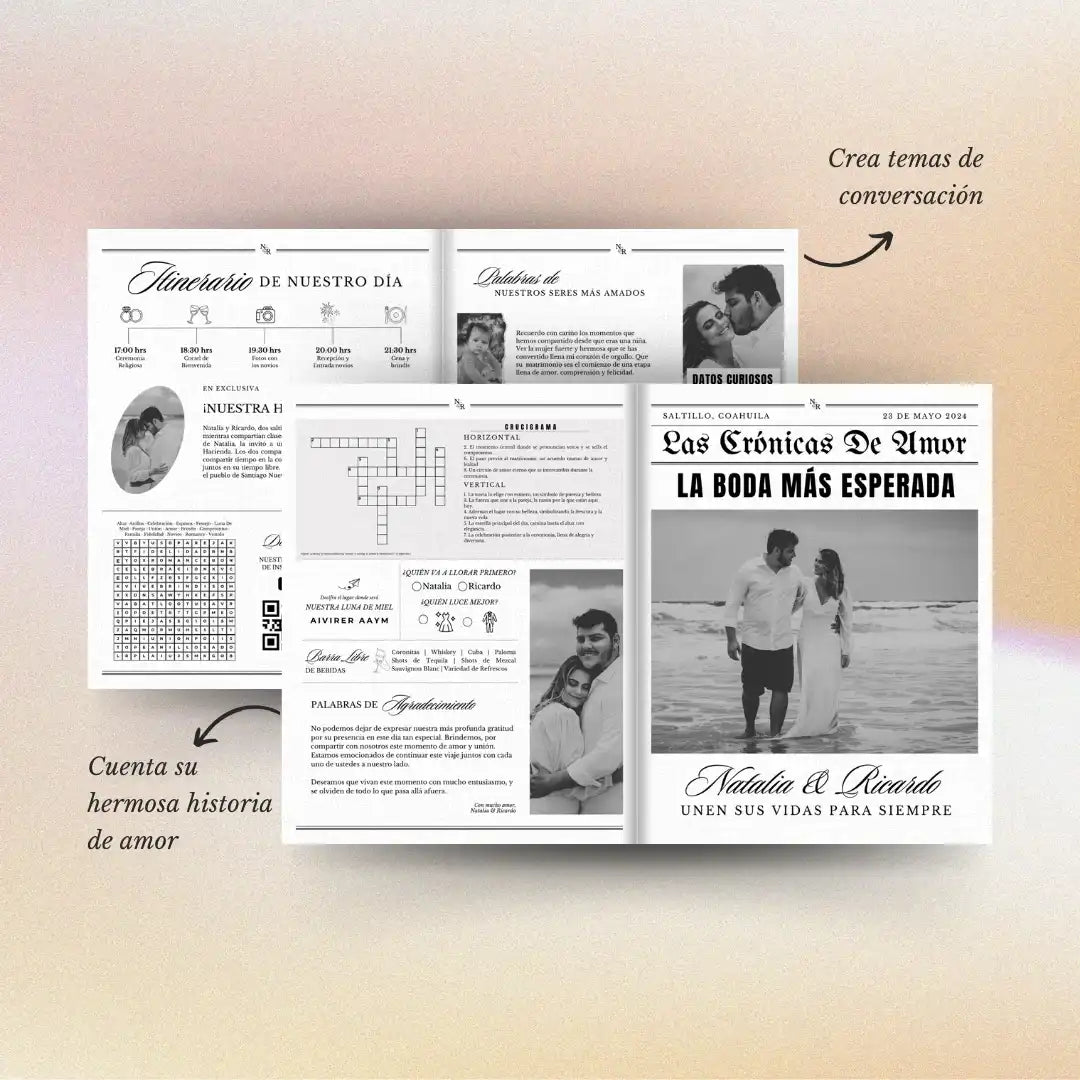Periódico de boda -Plantilla editable en Canva