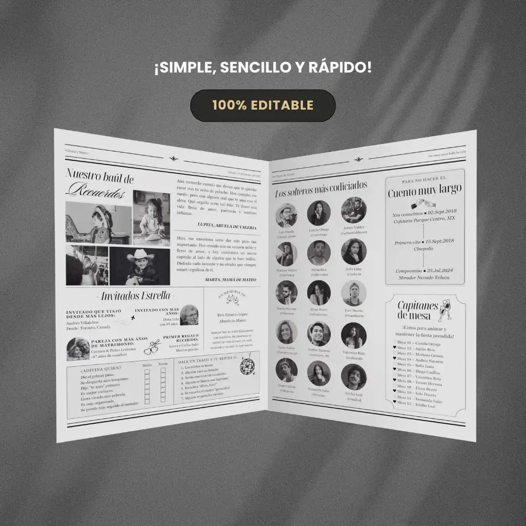 Periódico de boda 2025 -Plantilla editable en Canva