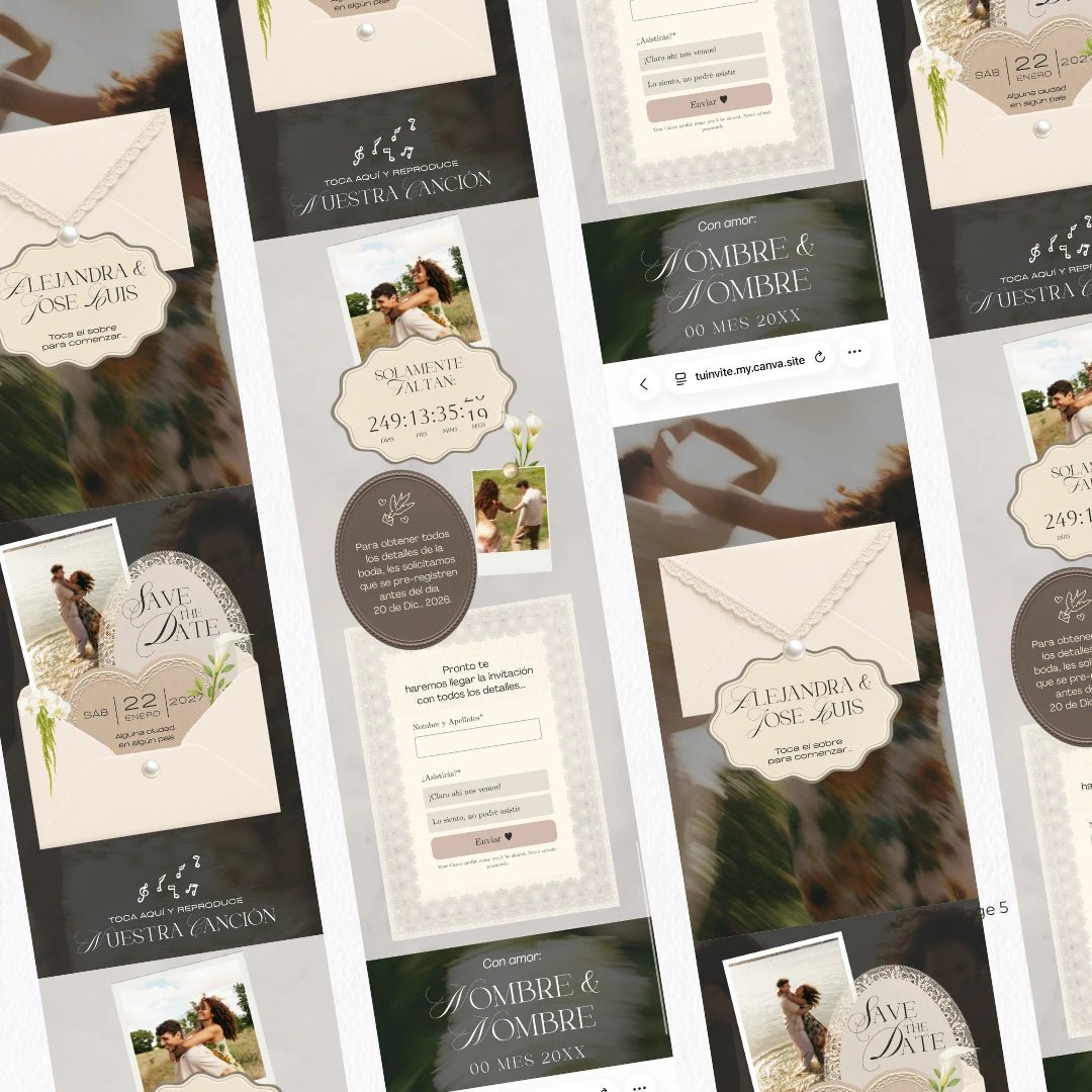Invitación web para Save The Date - Plantilla editable en Canva - Encaje - Tu Invite