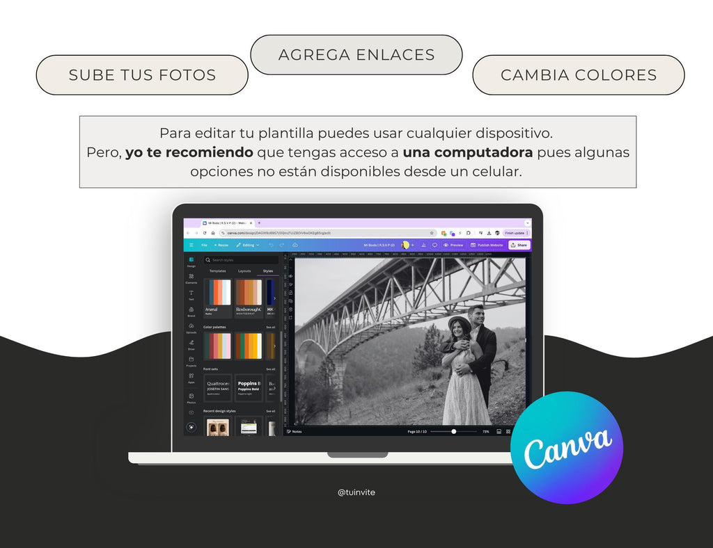 Invitación web boda - Plantilla editable en Canva - Doodles