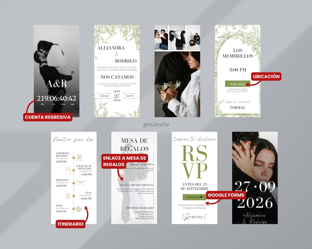 Invitación web boda - Plantilla editable en Canva - Floral