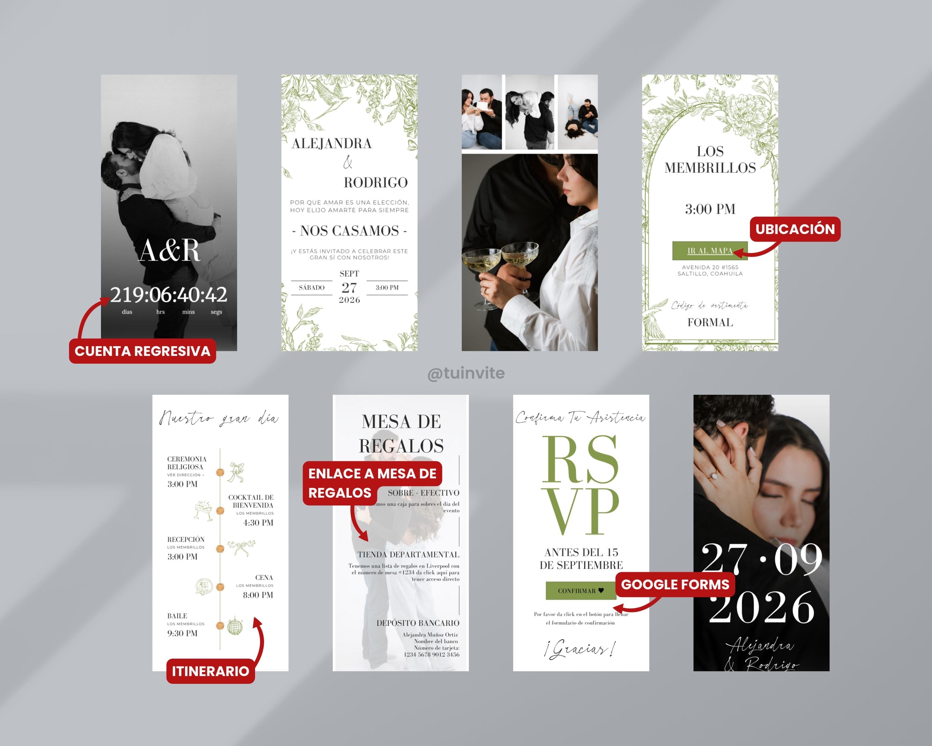 Invitación web boda - Plantilla editable en Canva - Floral