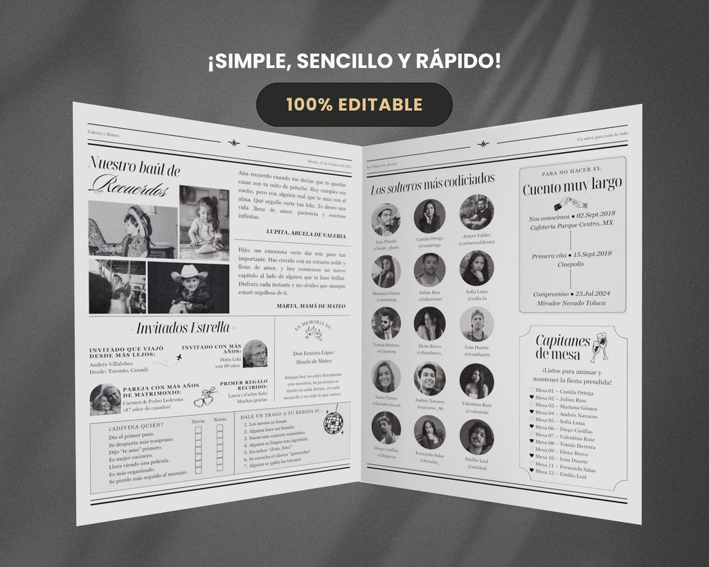 Periódico de boda 2025 -Plantilla editable en Canva