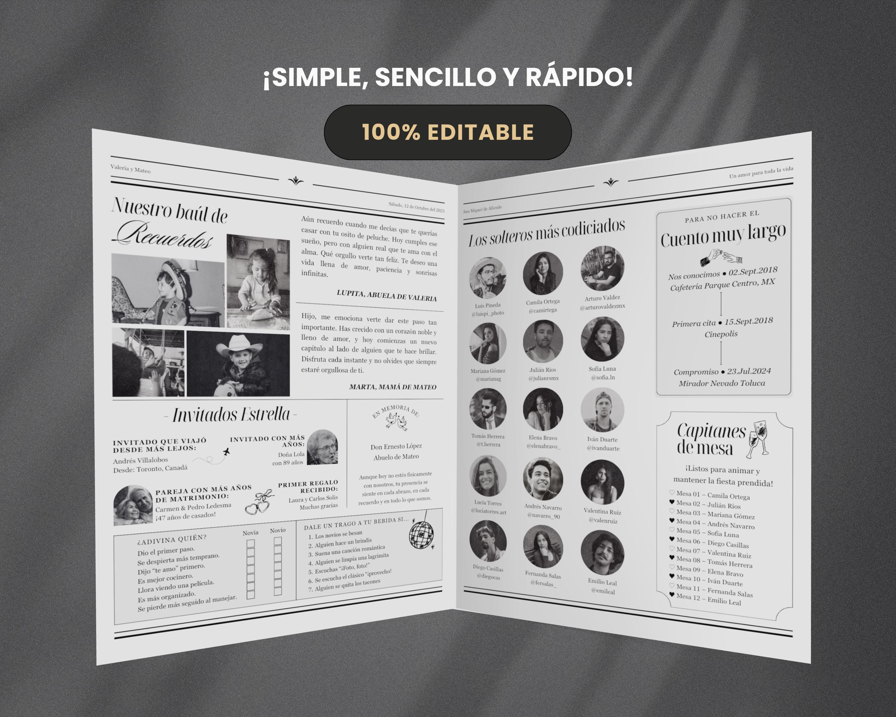 Periódico de boda 2025 -Plantilla editable en Canva