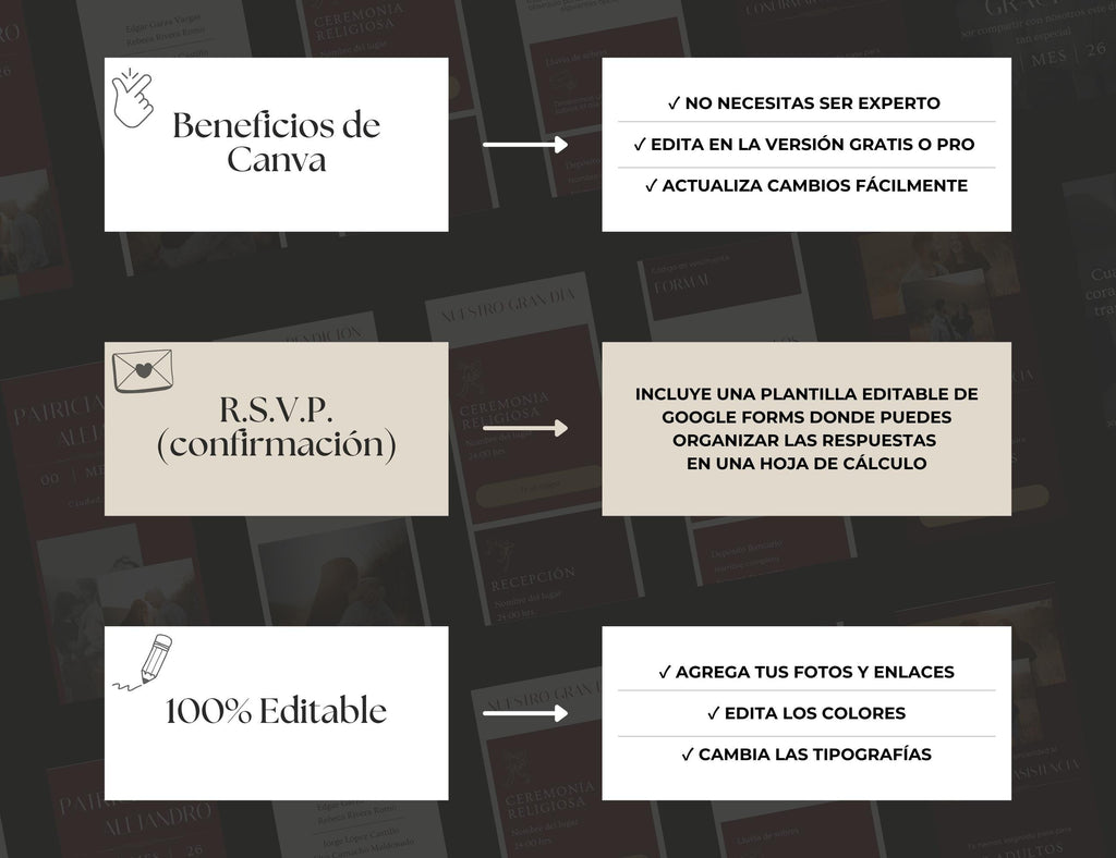 Invitación web boda - Plantilla editable en Canva - Burgundy