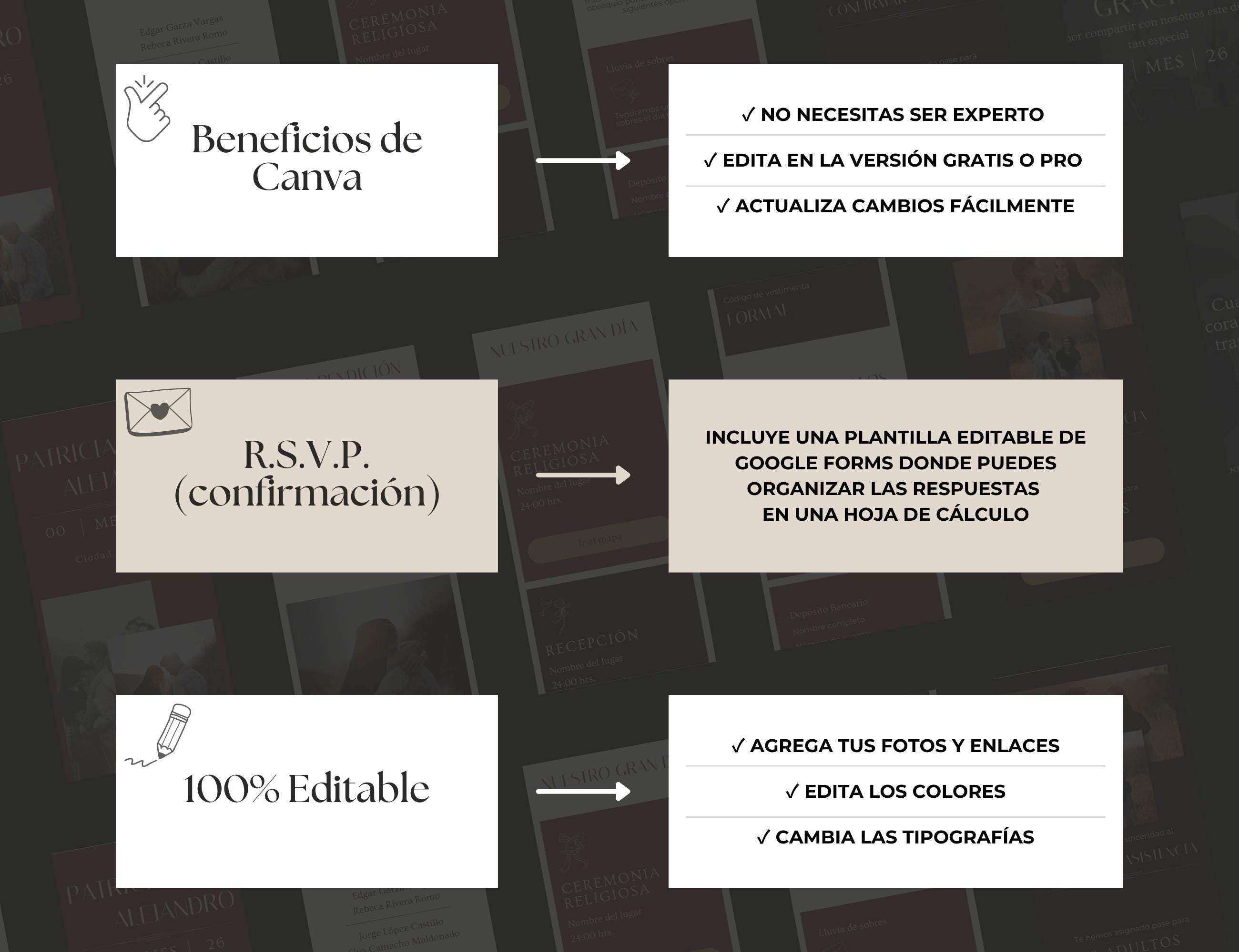 Invitación web boda - Plantilla editable en Canva - Burgundy