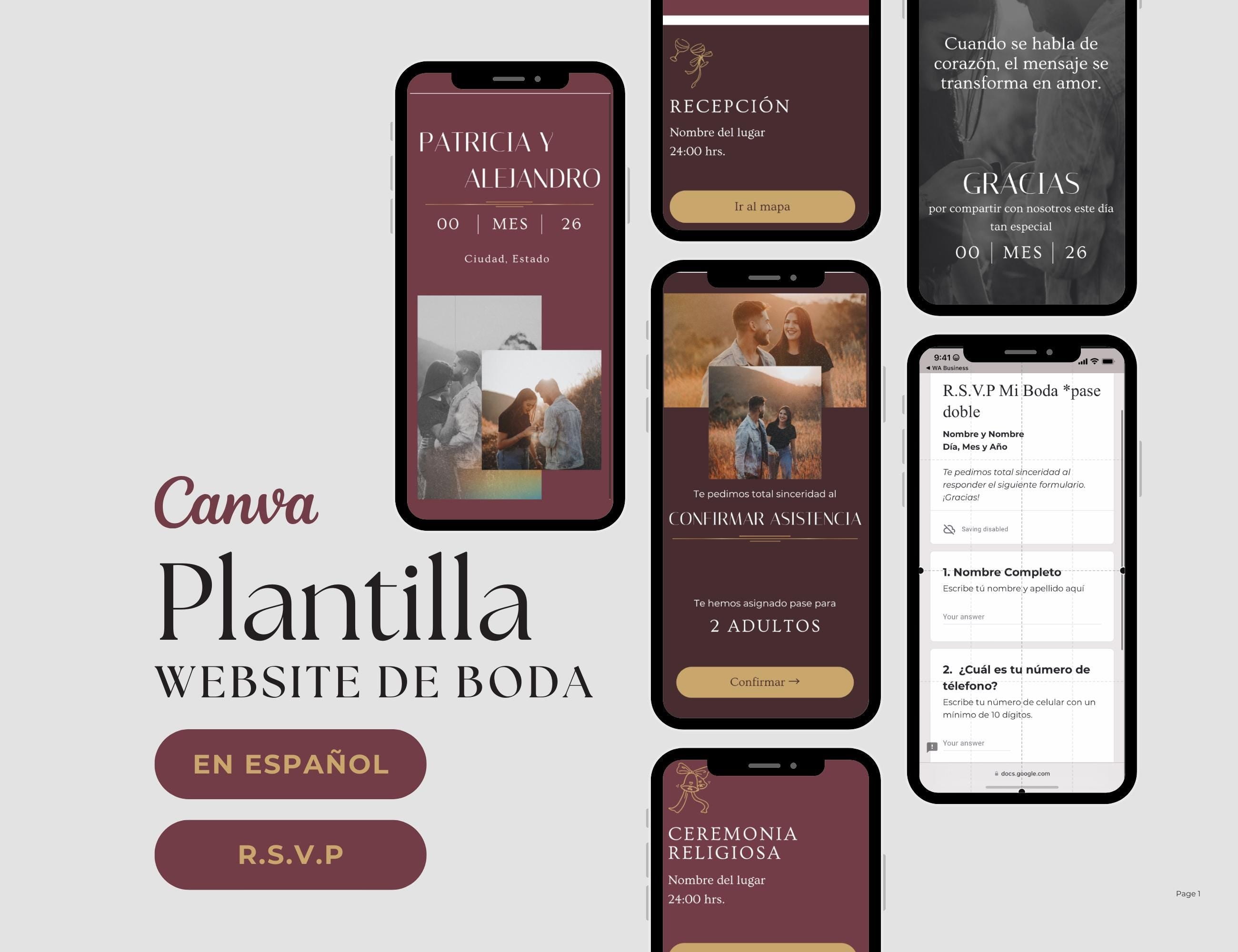 Invitación web boda - Plantilla editable en Canva - Burgundy