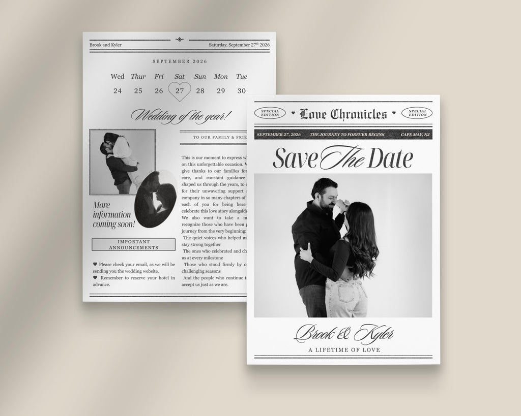 Newspaper Save the Date Canva Template - Easy to edit in Canva