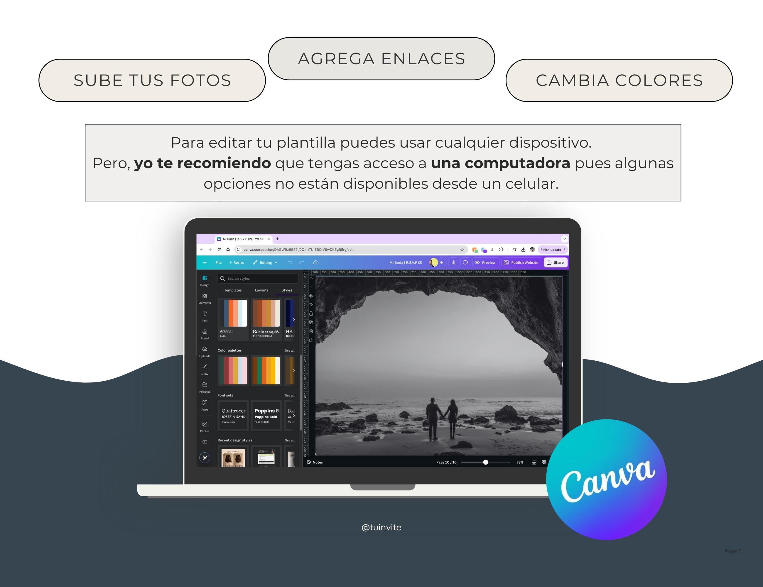 Invitación Web Boda (Plantilla editable Canva) - Vintage