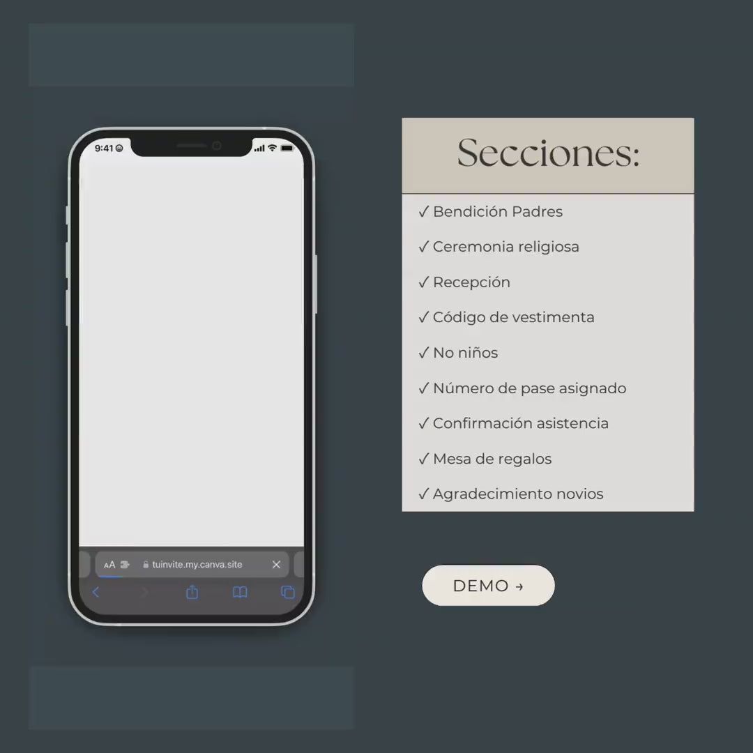 Invitación Web Boda - Plantilla editable Canva - Vintage
