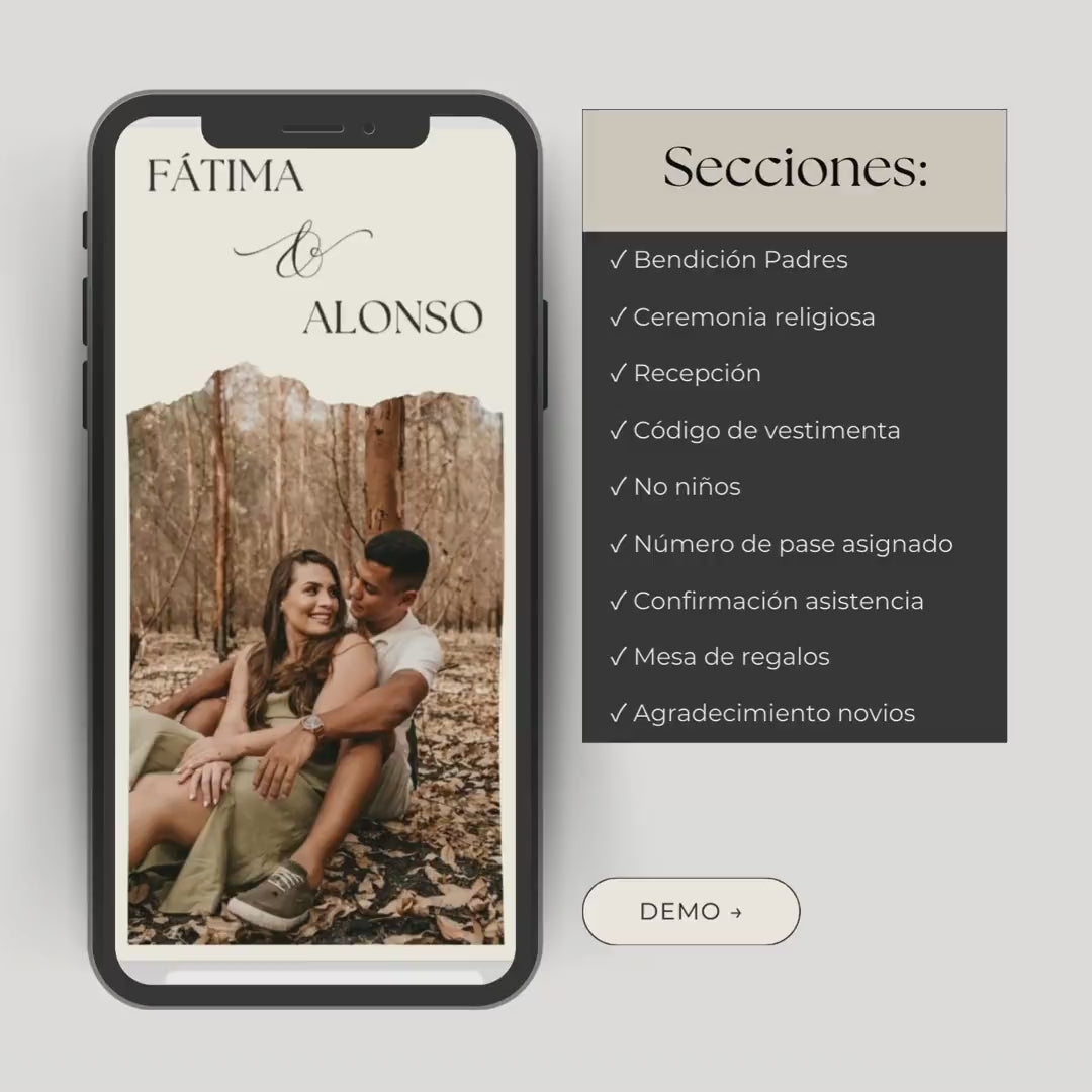 Invitación web boda - Plantilla editable en Canva - Minimalista