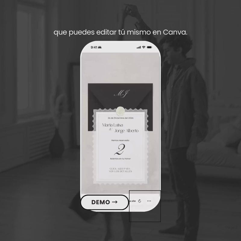 Invitación web boda - Plantilla editable en Canva - Monocromática