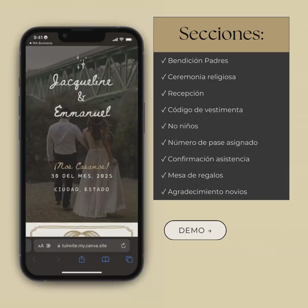 Invitación web boda - Plantilla editable en Canva - Doodles